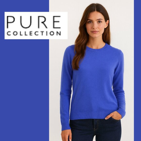 NWT100% Cashmere Pure Collection Crew Neck Blue Sweater (Size US 2) - Picture 1 of 12